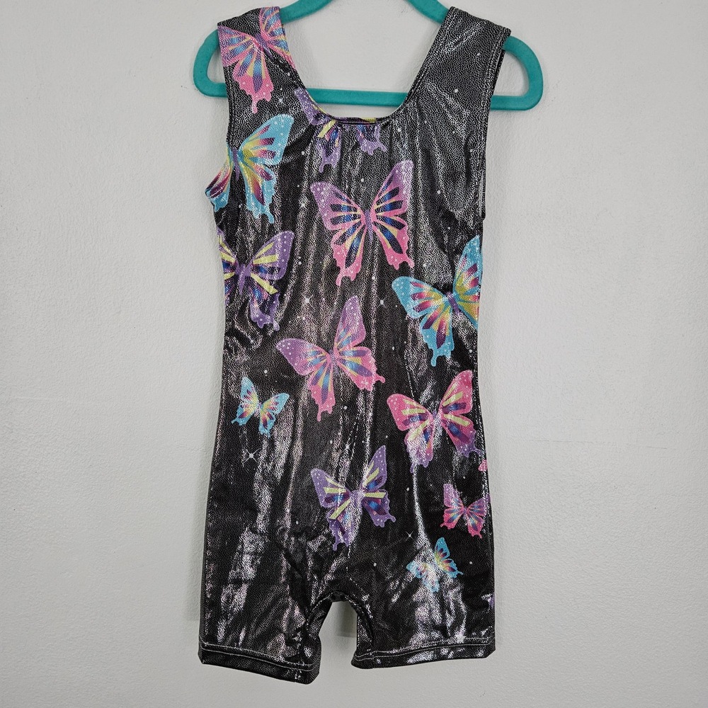 Girls Butterfly Gymnastics Biketard Set 3pc Metallic Dance Leotard Size 7 - Picture 4 of 11
